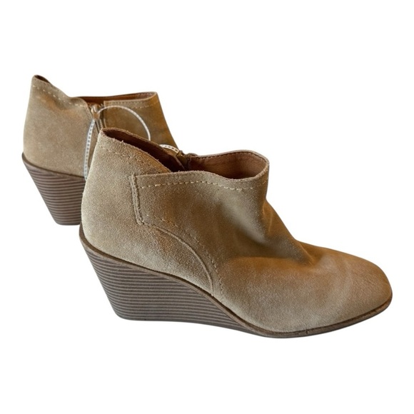 Lucky Brand Macawi Wedge Bootie Tan Leather Ankle Boots Coastal Cowgirl Boho - Picture 10 of 10